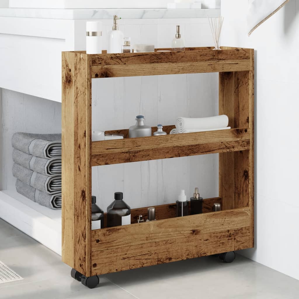 Narrow Storage Trolley 3 Tier Old Wood Engineered Wood